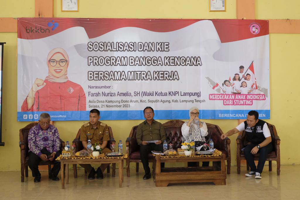 -	Sosialisasi dan KIE program bangga kencana dan percepatan penurunan stunting tingkat Nasional bersama Mitra Kerja di Provinsi Lampung di Balai Kampung Dono Arum (Selasa, 21 November 2023)