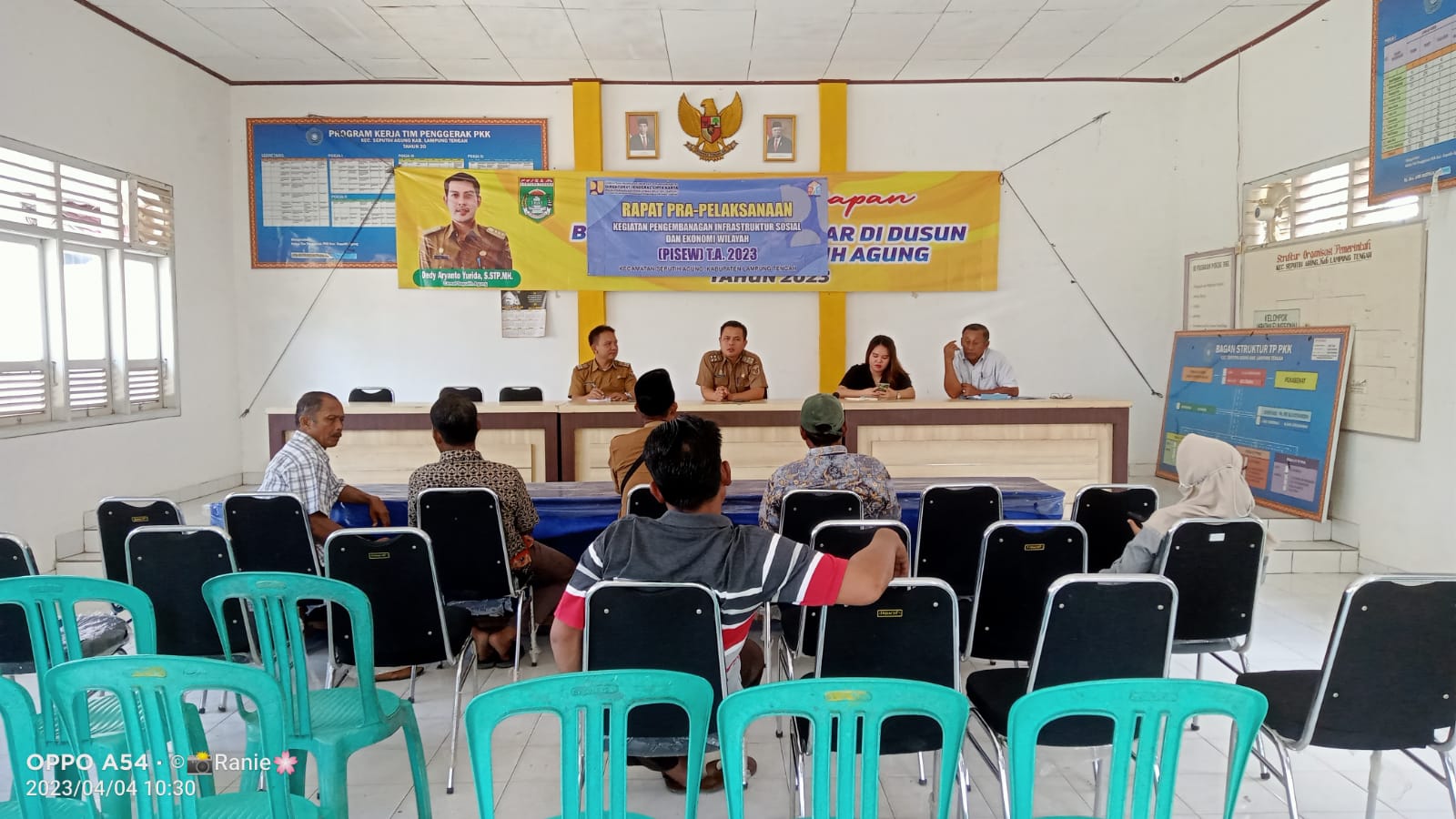 Rapat Pra-Pelaksanaan Kegiatan Pengembangan Infrastruktur Sosial dan Ekonomi Wilayah (Pisew) Tahun 2023 di Aula Kecamatan Seputih Agung (SElasa, 04 April 2023)