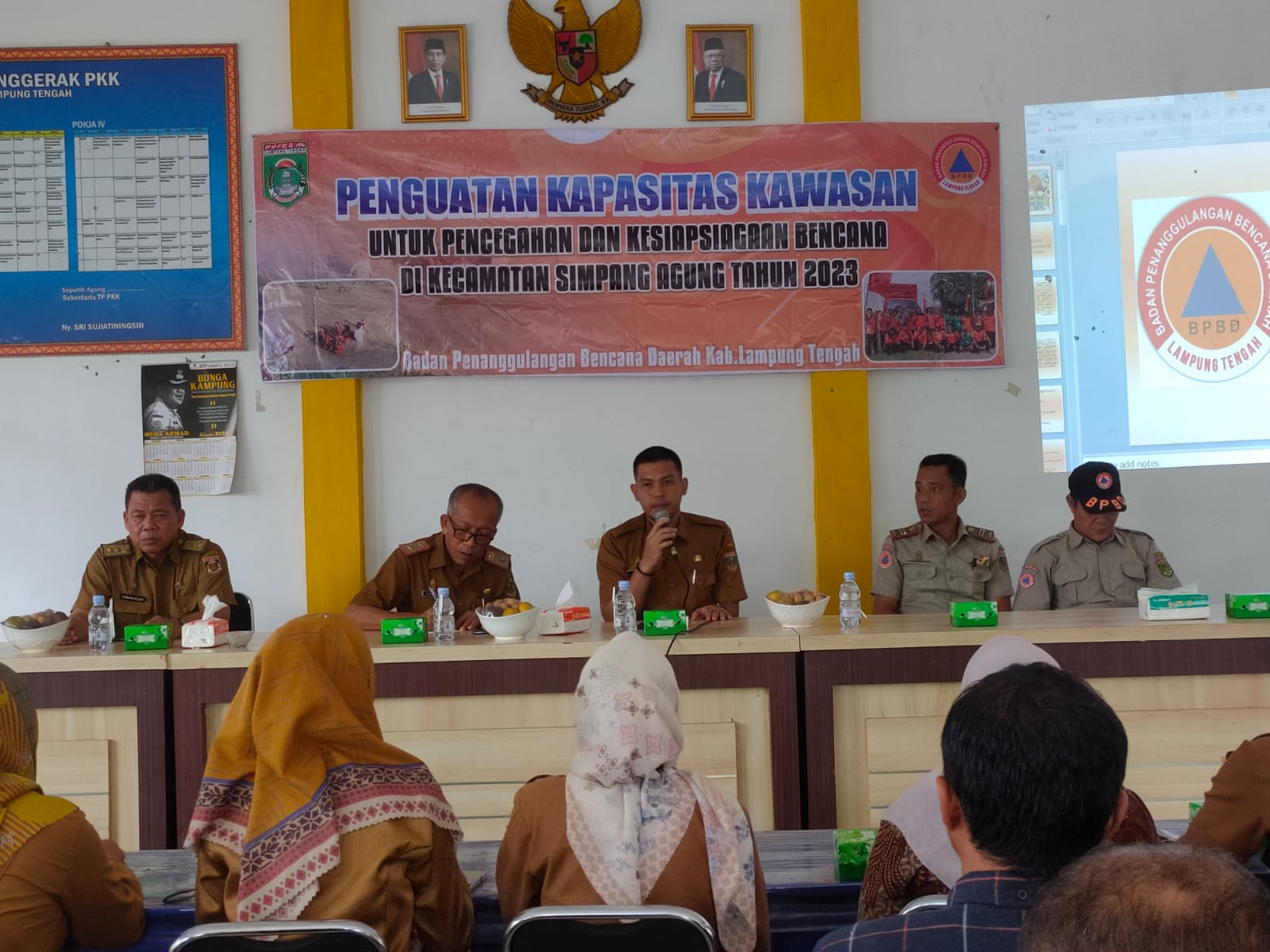 Penguatan Kapasitas Kawasan untuk Pencegahan dan kesiapsiagaan Bencana di Kecamatan Seputih Agung oleh BPBD Kabupaten Lampung Tengah di Auala Kecamatan Seputih Agung (Selasa, 22 Agustus 2023)