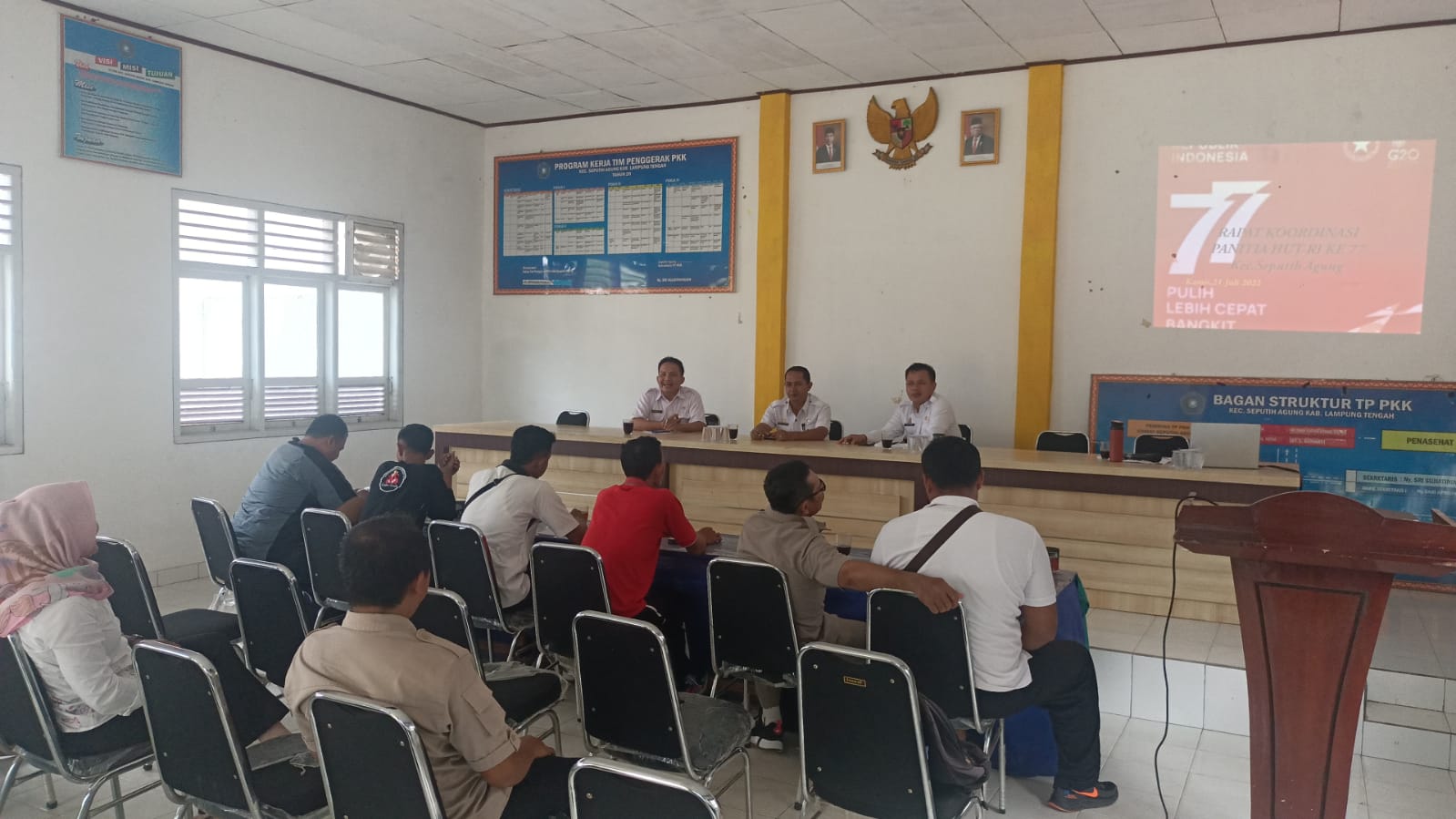 Rapat Pemantapan Panitia HUT RI ke-77 di Aula Kecamatan Seputih Agung