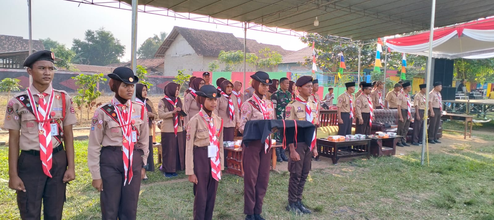 Pembukaan kegiatan kemah peringatan hari Pramuka kwaran seputih agung THN 2024 di lapangan sepak bola kampung fajar asri (Senin, 12 Agustus 2024)